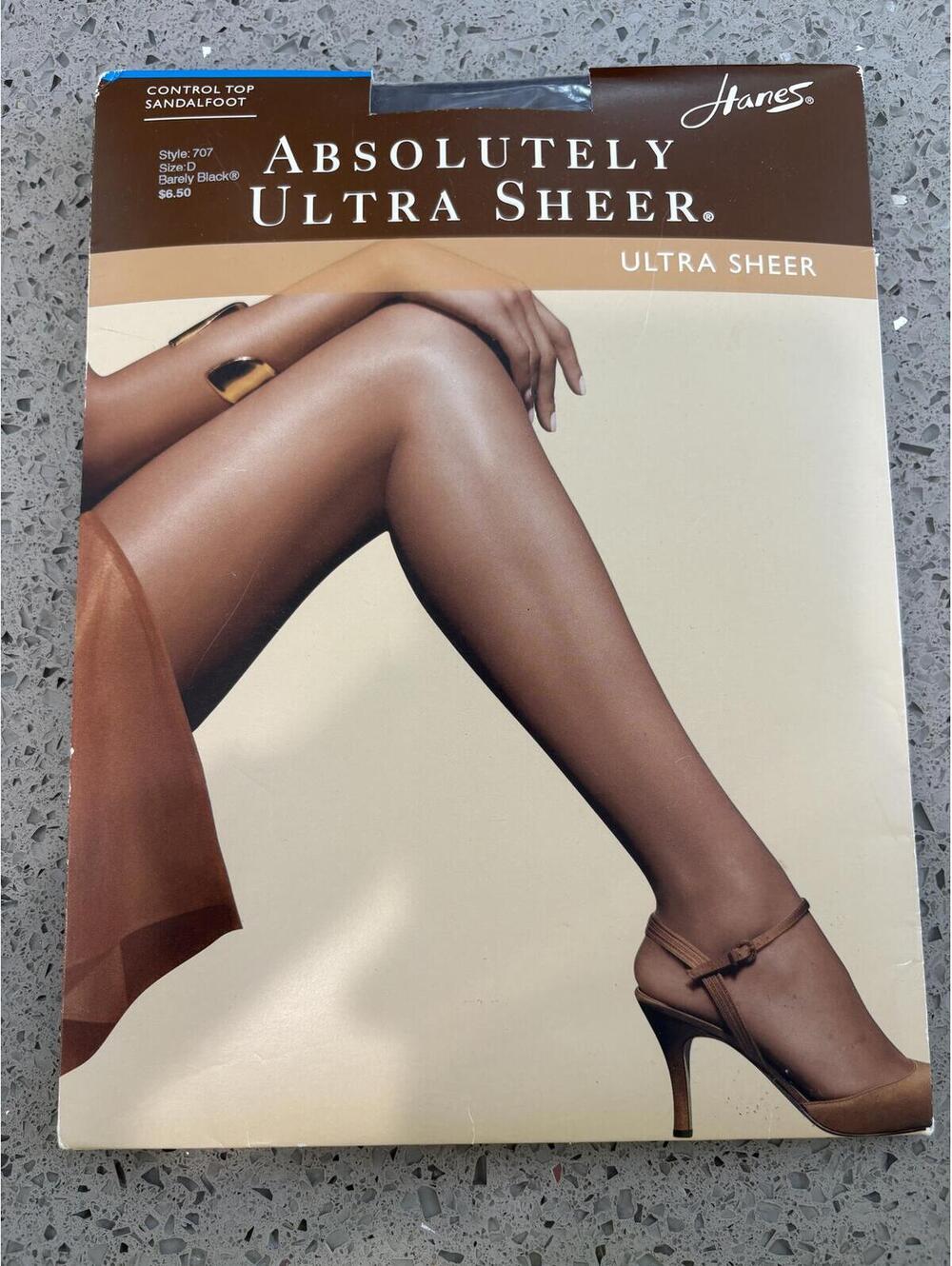 Hanes Absolutely Ultra Sheer Control Top Sandalfoot Size D BarelyBlack (#8)